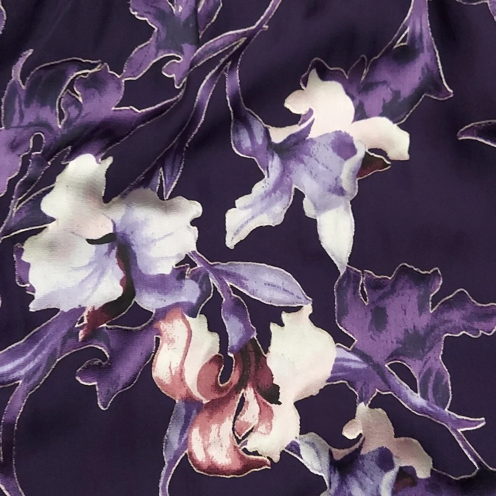 WHITE HOUSE BLACK MARKET M Purple Floral Burnout Silk Blend Off-the-Shoulder Top - Picture 9 of 12